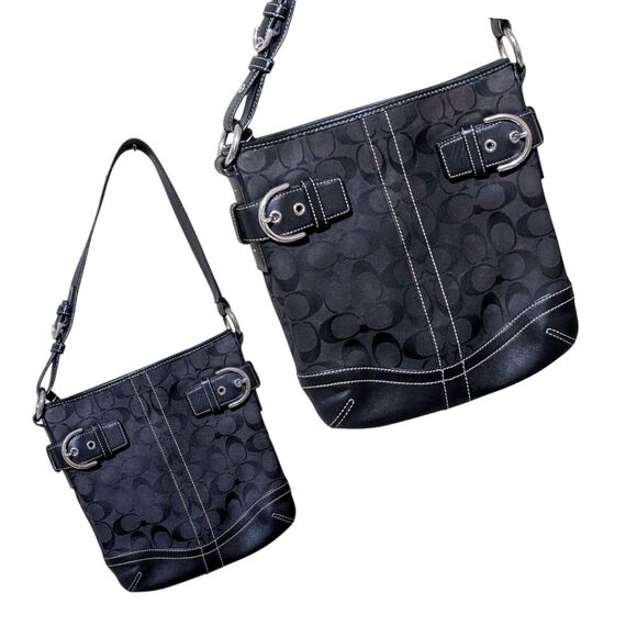 Coach signature classic canvas leather shoulder bag F05M-3577 Authentic Y2K Soho - Picture 1 of 11